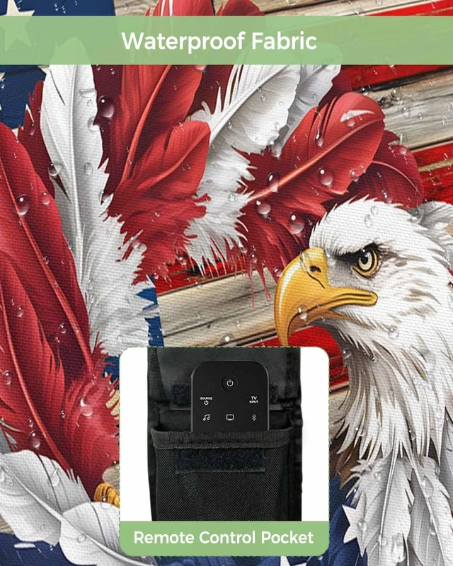 Alt view image 3 of 5 - DecorLovee Vintage American Flag Outdoor TV Cover 52 to 55 Inches Weatherproof & Waterproof, Eagle Wreath Outdoor TV Enclosure with Remote Control Pocket, Blue Red USA Flag TV Screen Protectors for TV