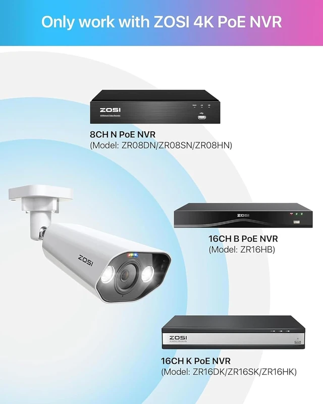 Alt view image 2 of 5 - ZOSI 5MP PoE Add-on Camera, Person Vehicle Detection, 2 Way Audio, Color Night Vision, Spotlight Siren, 3K Weatherproof Outdoor Indoor Home Metal Bullet IP Cam Only Compatible 4K/5MP POE NVR