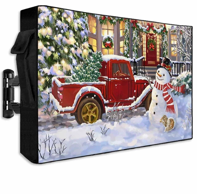 Alt view image 2 of 5 - DOME-SPACE Christmas Truck Snowman Outdoor TV Cover for Outside Flat Screen Televisions, Winter Snowy Village Lights Weatherproof TV Screen Protector with Zipper for 70 to 75 Inch Screens