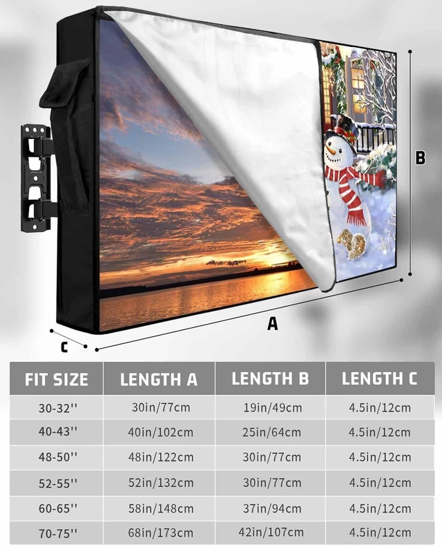 Alt view image 3 of 5 - DOME-SPACE Christmas Truck Snowman Outdoor TV Cover for Outside Flat Screen Televisions, Winter Snowy Village Lights Weatherproof TV Screen Protector with Zipper for 70 to 75 Inch Screens