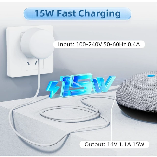 Alt view image 2 of 5 - 15W Power Supply Adapter AC Charger Compatible with Nest WiFi AC2200 Router 2nd Gen, GA01423-US, GA01426-US, GA01425-US, W18-015N1A, W18-015N1C, G1015-US, G1028 Replacement Power Supply Cord