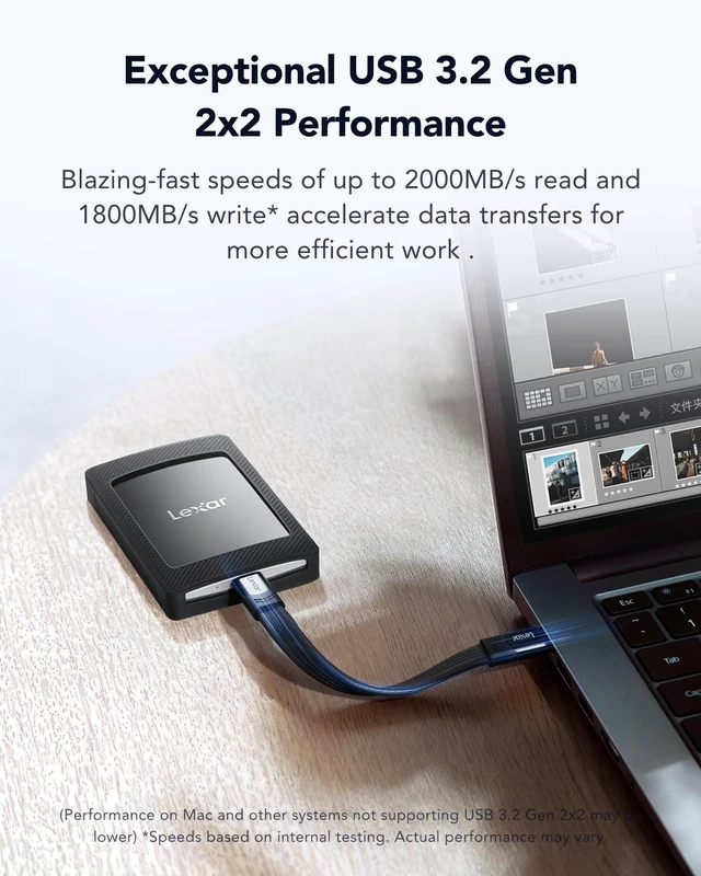 Alt view image 3 of 5 - LEXAR SL500 2TB External SSD USB 3.2 GEN 2X2 Type-C Solid State Drive - Black