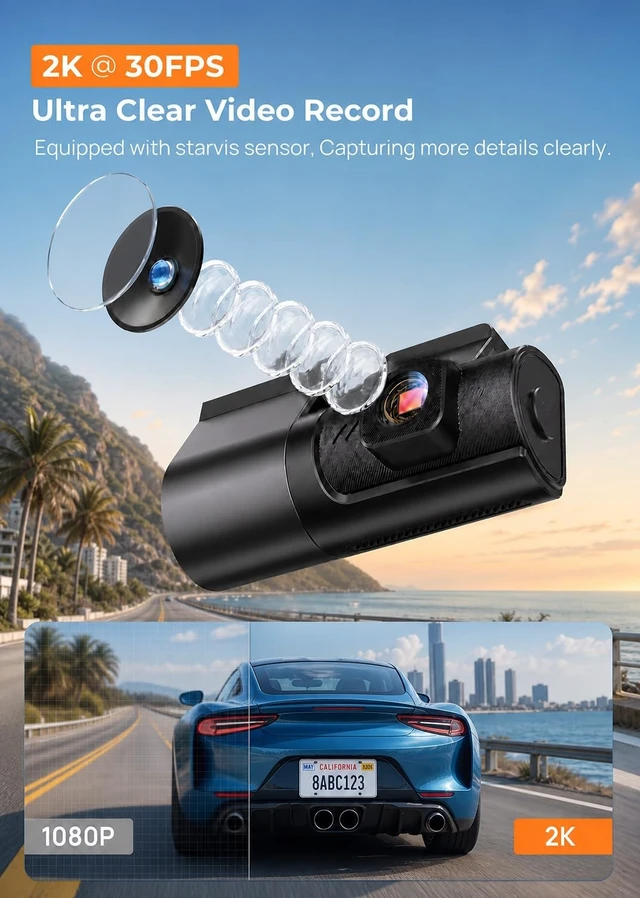 Alt view image 2 of 5 - 2K Front Dash Cam with APP, 1.47'' IPS Dash Camera for Cars