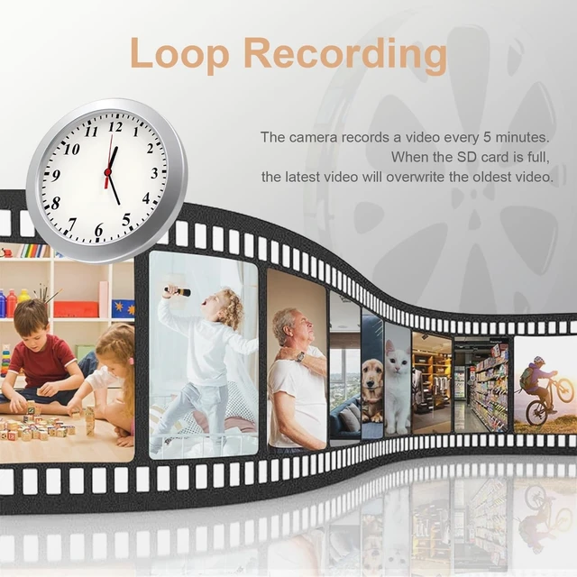 Alt view image 4 of 5 - AiLuce Nanny Cam 1080P HD Clock Hidden Camera Motion Detection Loop Recording Small Video Camera for Office, Indoor Security Camera No WiFi Function
