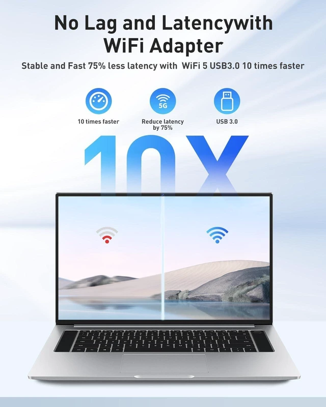 Alt view image 4 of 5 - AXOYOXA AC1300 USB WiFi Adapter for Desktop PC & Laptop ^^ Dual Band 2.4G/5G USB 3.0 Wireless Network Dongle with High-Gain Antenna ^^Win 11/10/7^^Fast Gaming & Streaming^^ Plug-and-Play (Black