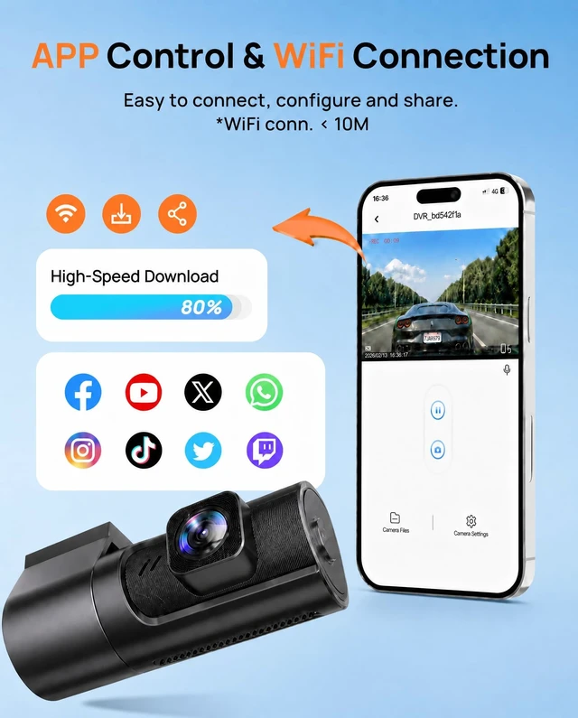 Alt view image 3 of 5 - 2K Front Dash Cam with APP, 1.47'' IPS Dash Camera for Cars