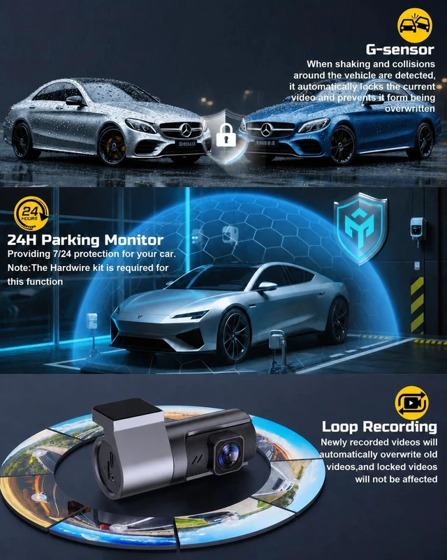 Alt view image 4 of 5 - 2K Front Dash Cam with APP, 1.47'' IPS Dash Camera for Cars