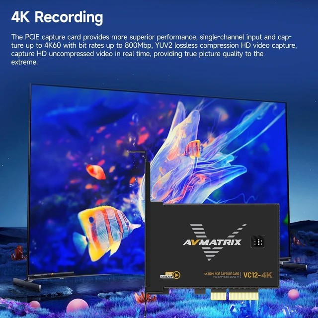 Alt view image 3 of 5 - AVMATRIX VC12-4K PCIE Capture Card 4k for Game Livestream and Record