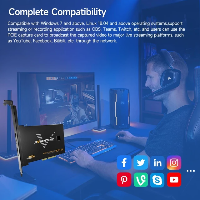 Alt view image 5 of 5 - AVMATRIX VC12-4K PCIE Capture Card 4k for Game Livestream and Record