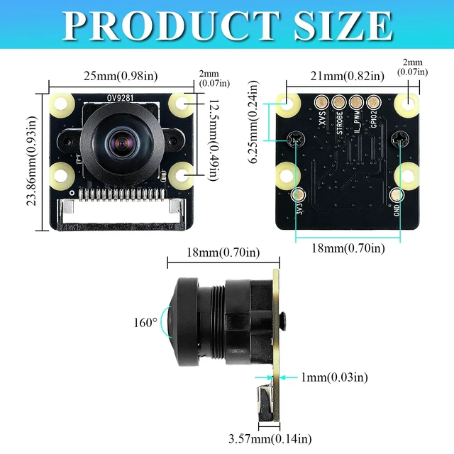 Alt view image 3 of 5 - 2PCS 120fps Monochrome Global Shutter Camera Module, 1MP OV9281 Sensor with 160 Ultra Wide Angle Lens,Compatible with Raspberry Pi 5 / 4B / 3B+ / 3B / Zero