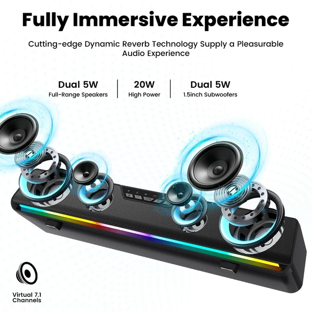 Alt view image 3 of 5 - ottosing Computer Speakers with Detachable Microphone, Bluetooth 5.4 Surround Sound Bar for PC Gaming, RGB Lighting USB Powered Desktop Speakers for Laptop, Tablet, Monitor