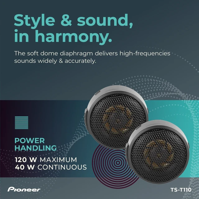 Alt view image 4 of 5 - PIONEER TS-T110 7/8" Hard Dome Component Tweeters 120W Max