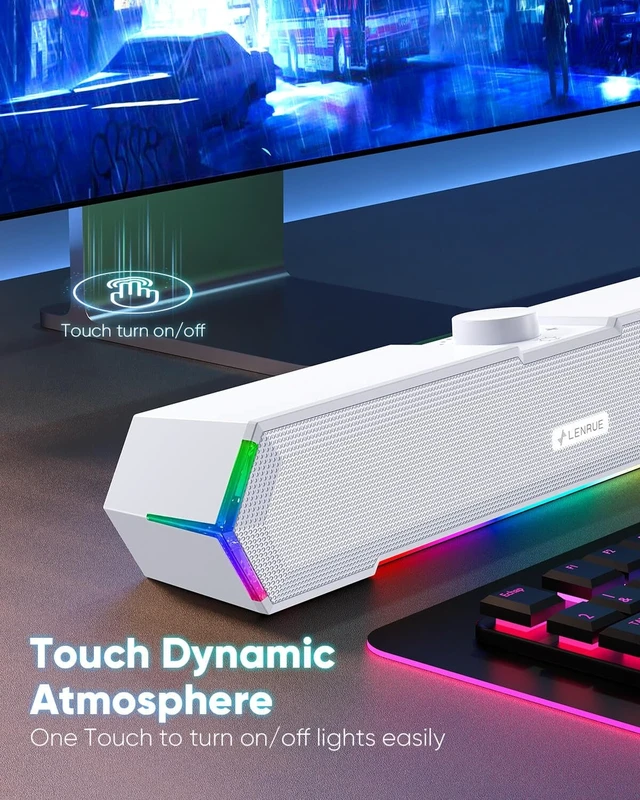 Alt view image 2 of 5 - LENRUE G11 Computer Speakers for Desktop, Touch Lights PC Speakers with Surge Clear Sound, USB C/USB Powered, AUX Audio for Computer Desktop PC Laptop Desk