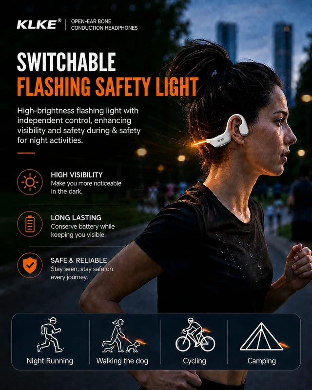Alt view image 3 of 5 - KLKE Open-Ear Bone Conduction Headphones Bluetooth Running Sports Headset