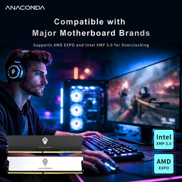 Alt view image 3 of 5 - MINPO ANACOMDA DDR5 6000MHz CL38 Gaming RAM 16GB Black, Intel XMP 3.0 Ready, AMD EXPO Compatible, High-Performance Overclocking UDIMM, Made in Taiwan
