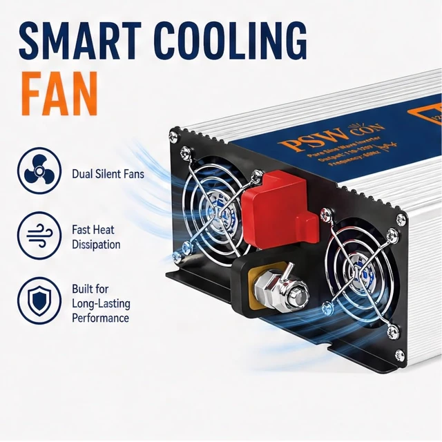 Alt view image 3 of 5 - PSW CON 2500W Dual Voltage Inverter, 12V/24V Auto-Detect DC to 110V/120V AC Pure Sine Wave Inverter, 5000W Peak Power Converter with LCD Display and Multi-Protection for Truck RV Camping Home Backup