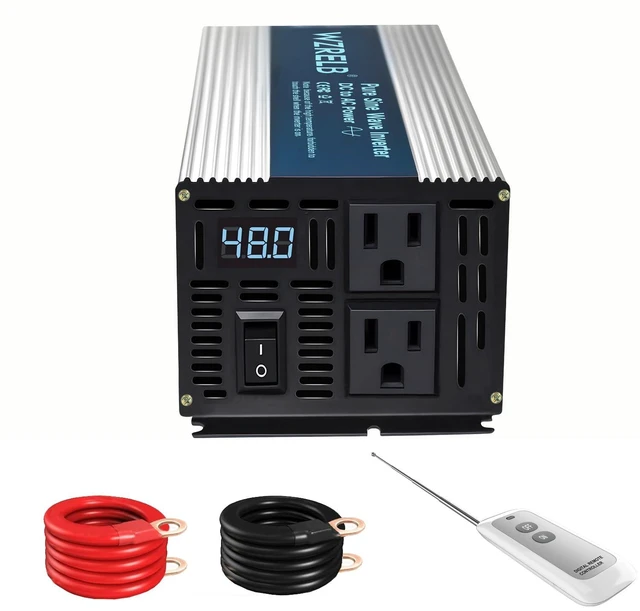 Main image of WZRELB 600W Pure Sine Wave Inverter 12V DC to 110V 120V AC Power Converter with LED Display, Remote Controller, Off-Grid Power Inverter 1200W Surge for Home, RV, Truck, Camping