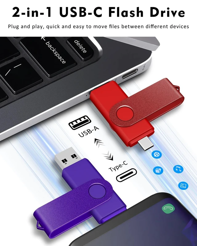Alt view image 4 of 5 - 64GB USB C Thumb Drive, AreTop USB 2.0 Dual Flash Drive 64GB USB Drive