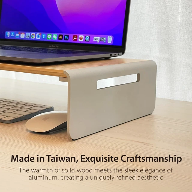 Alt view image 4 of 5 - j5create Premium Monitor Stand, Made with Elegant Wood and Sleek Aluminum
