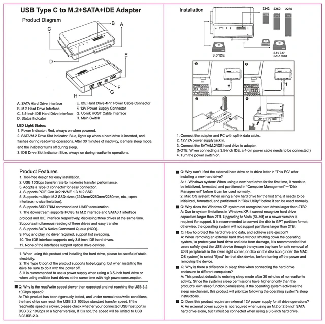 Alt view image 3 of 5 - NGFF USB 3.0 USB-C Type-C to Dual NVME M-Key M.2 SATA 2.5 3.5 Inch & IDE 40Pin SSD Docking Vertical External PCBA Case Enclosure