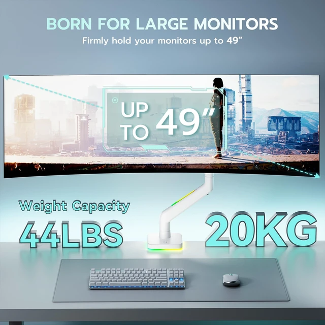 Alt view image 5 of 5 - ARES WING Gas Spring Monitor Arm with RGB for 17-49 Inch Screen, White