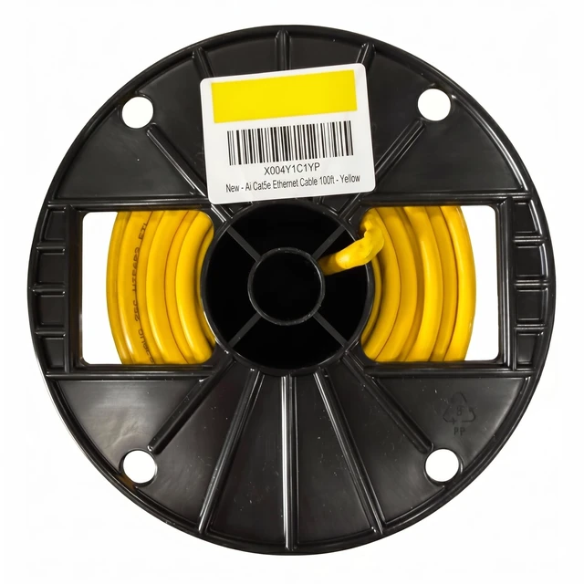 Alt view image 2 of 5 - AiCat Cat5e Ethernet Cable 100ft Riser CMR - Insulated Solid Bare Copper Wire, PoE++(4PPoE) Cat5e Cable FastReel, 24 AWG, ETL & UL Listed - 350MHZ/Gigabit Speed, Unshielded UTP Network Cable- Yellow