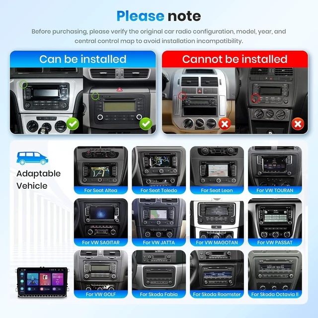 Alt view image 3 of 5 - 8 CORE 4G+64G Android 15 Car Radio for VW Passat Jetta Tiguan Golf MK5 MK6 T5 EOS Polo with Wireless CarPlay Android Auto, 9 Inch IPS Touch Screen Stereo GPS WiFi Bluetooth 32-Band DSP
