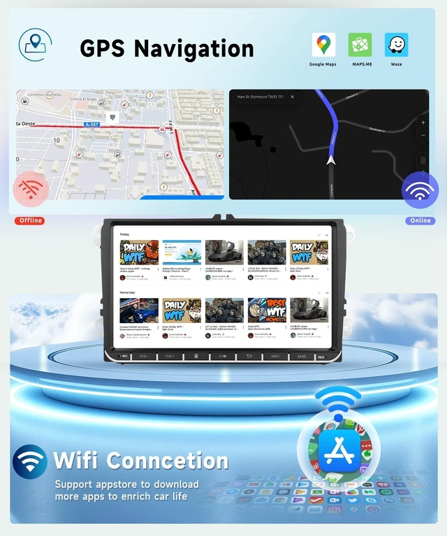 Alt view image 5 of 5 - 8 CORE 4G+64G Android 15 Car Radio for VW Passat Jetta Tiguan Golf MK5 MK6 T5 EOS Polo with Wireless CarPlay Android Auto, 9 Inch IPS Touch Screen Stereo GPS WiFi Bluetooth 32-Band DSP