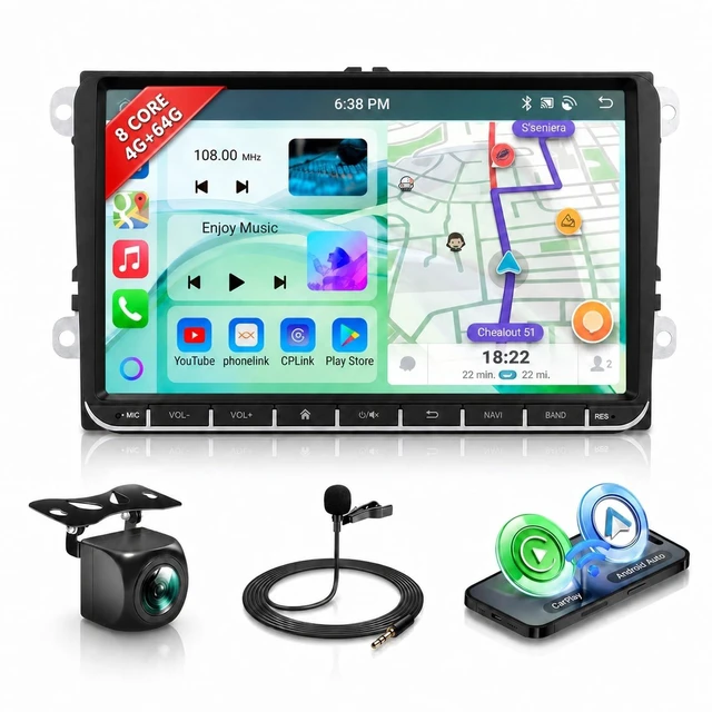 Main image of 8 CORE 4G+64G Android 15 Car Radio for VW Passat Jetta Tiguan Golf MK5 MK6 T5 EOS Polo with Wireless CarPlay Android Auto, 9 Inch IPS Touch Screen Stereo GPS WiFi Bluetooth 32-Band DSP