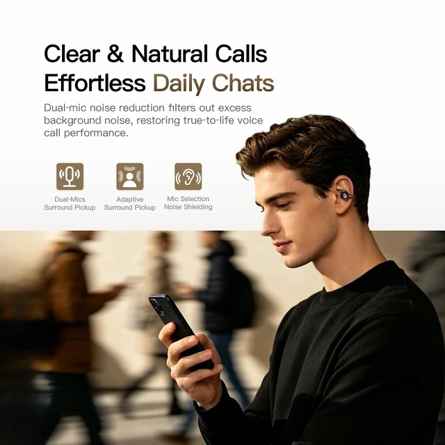 Alt view image 3 of 5 - SONIRD Clip-On Earbuds,Open-Ear Wireless Headphones,40H Playtime,ENC,Black