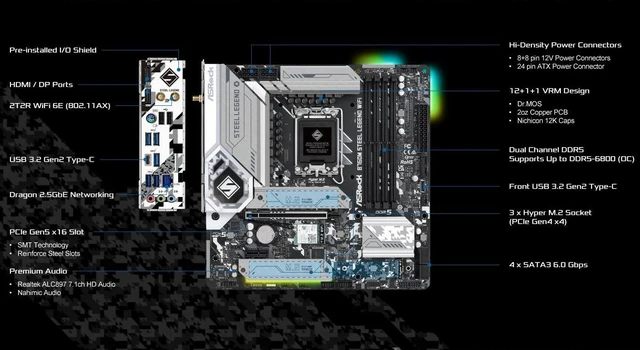 Alt view image 3 of 5 - ASRock B760M Steel Legend WiFi Motherboard