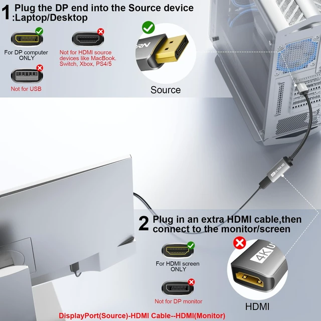 Alt view image 4 of 5 - RUUPRRN 4K@60Hz 5-Pack Display Port to HDMI Adapter, Unidirectional