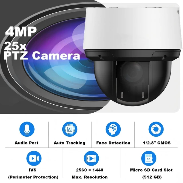 Alt view image 2 of 5 - GemaVision PTZ Camera 4MP 1/2.8" CMOS 25x IR IP POE PTZ Camera 5 mm125 mm Lens,Auto-Tracking,Smoked Dome Cover PTZ425DB-AT-R (Somke Dome Cover)