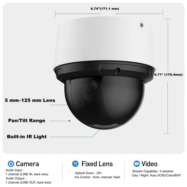 Alt view image 4 of 5 - GemaVision PTZ Camera 4MP 1/2.8" CMOS 25x IR IP POE PTZ Camera 5 mm125 mm Lens,Auto-Tracking,Smoked Dome Cover PTZ425DB-AT-R (Somke Dome Cover)