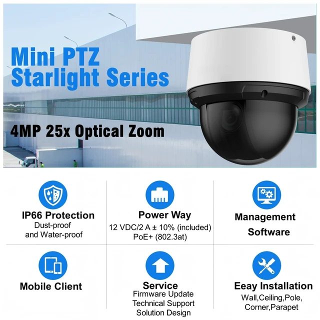 Alt view image 3 of 5 - GemaVision PTZ Camera 4MP 1/2.8" CMOS 25x IR IP POE PTZ Camera 5 mm125 mm Lens,Auto-Tracking,Smoked Dome Cover PTZ425DB-AT-R (Somke Dome Cover)