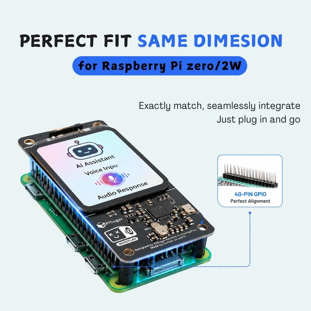 Alt view image 2 of 5 - PiSugar Whisplay HAT for Raspberry Pi Zero 2 W, Zero WH & Pi 5:1.69" LCD Display Screen, Audio Expansion Board with Dual Microphones, Speaker & Codec, Voice Assistant & Smart Speaker Projects