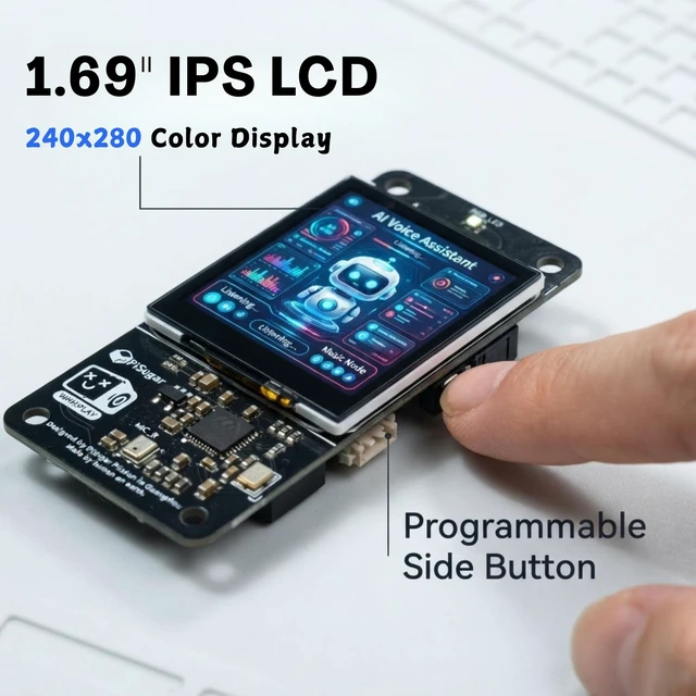 Alt view image 4 of 5 - PiSugar Whisplay HAT for Raspberry Pi Zero 2 W, Zero WH & Pi 5:1.69" LCD Display Screen, Audio Expansion Board with Dual Microphones, Speaker & Codec, Voice Assistant & Smart Speaker Projects