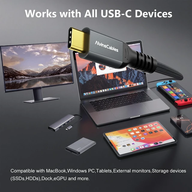 Alt view image 3 of 5 - Alvin's Cables Thunderbolt 5 Cable, 6.6ft USB-C to USB-C Cable 120Gbps Bandwidth 240W PD Fast Charging 16K Display, Compatible with Thunderbolt 4/3,USB4, for MacBook,Dock,eGPU