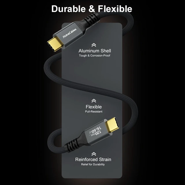 Alt view image 4 of 5 - Alvin's Cables Thunderbolt 5 Cable, 6.6ft USB-C to USB-C Cable 120Gbps Bandwidth 240W PD Fast Charging 16K Display, Compatible with Thunderbolt 4/3,USB4, for MacBook,Dock,eGPU