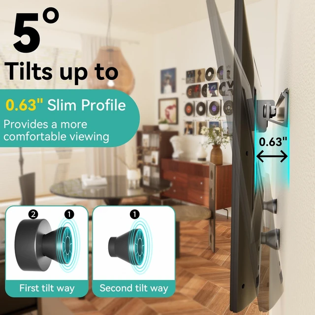Alt view image 2 of 5 - No Drill TV Wall Mount for 22 to 55 inch TVs, Drywall Smart TV Bracket