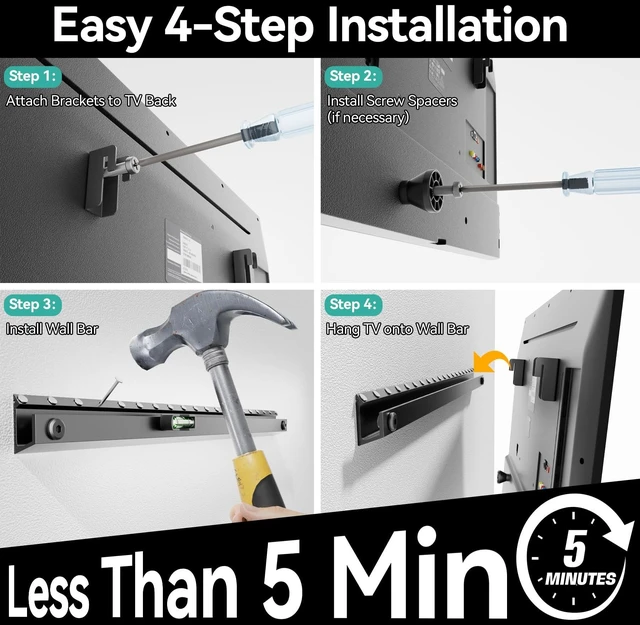 Alt view image 5 of 5 - No Drill TV Wall Mount for 22 to 55 inch TVs, Drywall Smart TV Bracket
