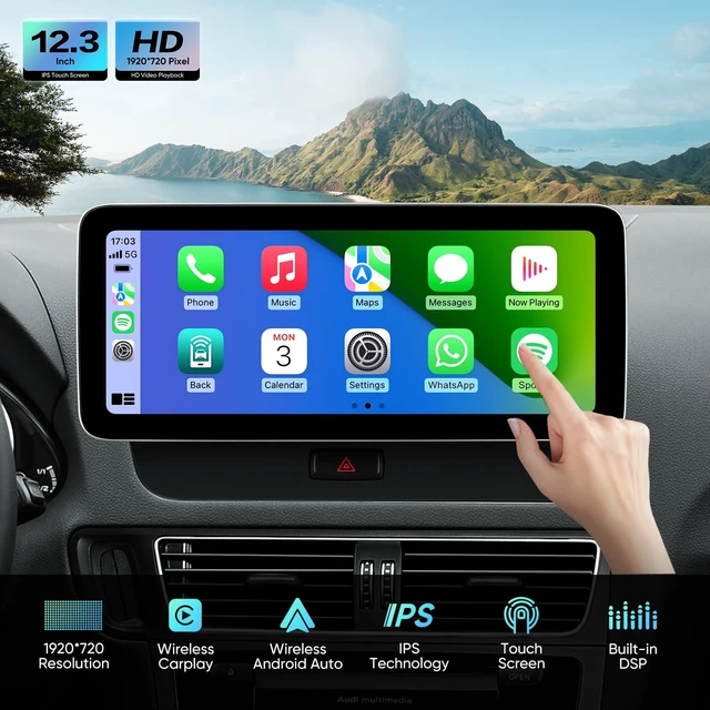 Alt view image 2 of 5 - 12.3-inch Car Stereo for Audi Q5 2009-2017 with Multimedia System, Android Auto Wireless CarPlay Bluetooth Upgrade Factory Radio Player Replacement IPS Touch Screen