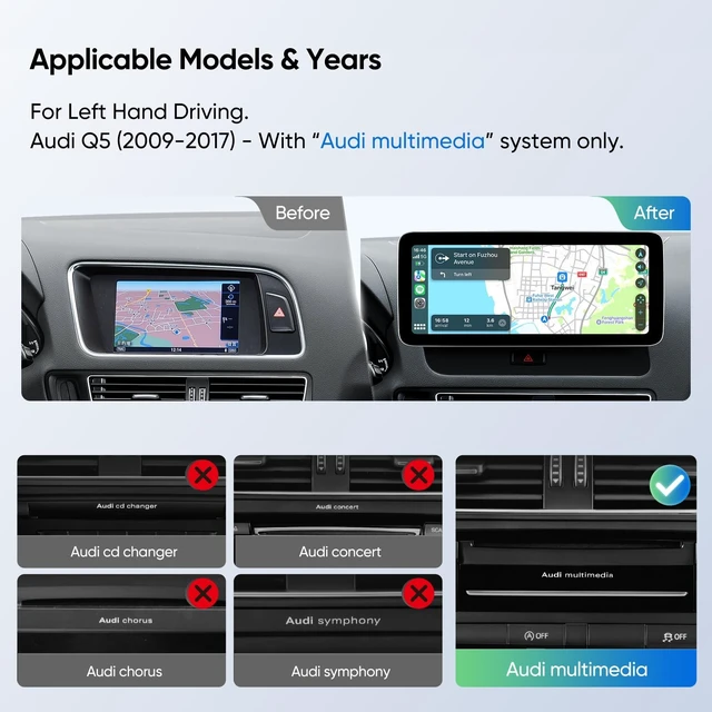 Alt view image 5 of 5 - 12.3-inch Car Stereo for Audi Q5 2009-2017 with Multimedia System, Android Auto Wireless CarPlay Bluetooth Upgrade Factory Radio Player Replacement IPS Touch Screen
