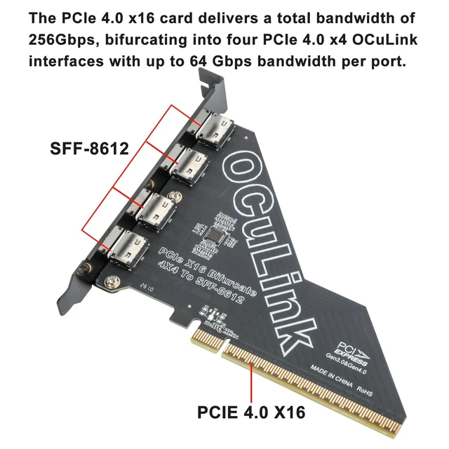 Alt view image 2 of 5 - RGEEK OCuLink PCIe Card, PCIe x16 Bifurcation into 4 PCIe x4 OCuLink