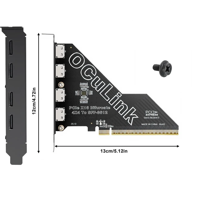 Alt view image 4 of 5 - RGEEK OCuLink PCIe Card, PCIe x16 Bifurcation into 4 PCIe x4 OCuLink