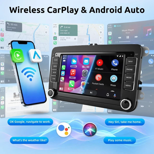 Alt view image 3 of 5 - ESSGOO Android15 4+64G Wireless CarPlay Androidd Auto Autoradio for VW Golf