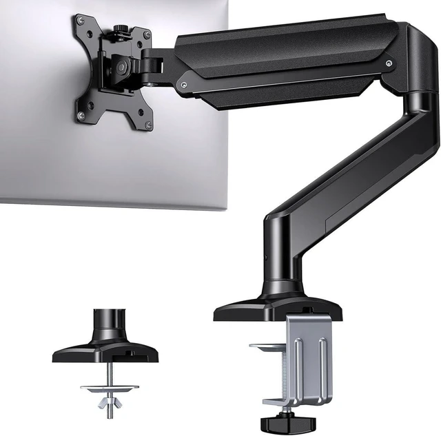 Main image of Ergonomics Single Monitor Arm, Adjustable Gas Spring Desk Mount for 1332" Screens, VESA 75/100 Compatible, Heavy-Duty C-Clamp & Grommet Base, Supports 4.422 lbs