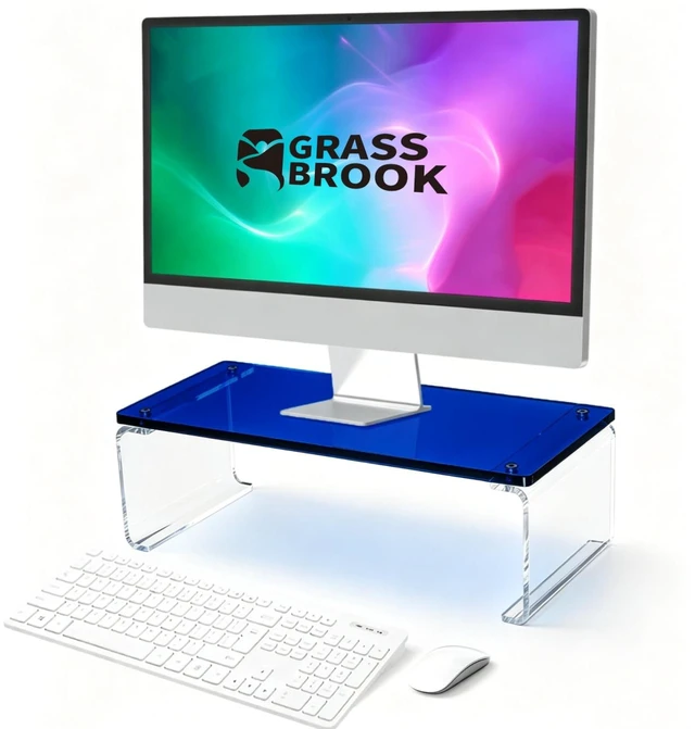 Main image of GRASS BROOK Acrylic Monitor & Laptop Stand Riser L18.5 x H5, Blue