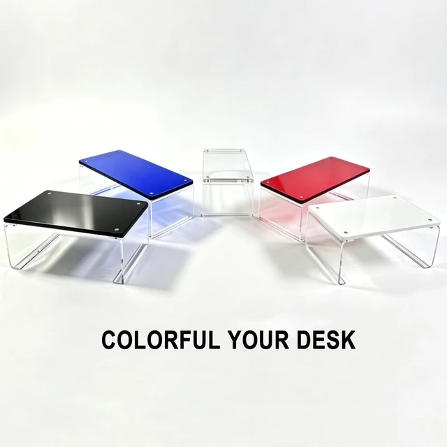Alt view image 5 of 5 - GRASS BROOK Acrylic Monitor & Laptop Stand Riser L18.5 x H5, Blue