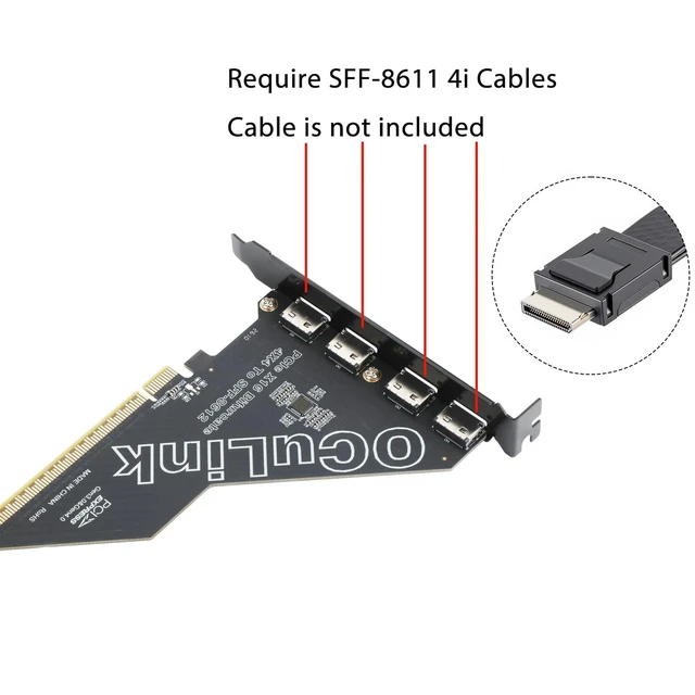 Alt view image 3 of 5 - RGEEK OCuLink PCIe Card, PCIe x16 Bifurcation into 4 PCIe x4 OCuLink